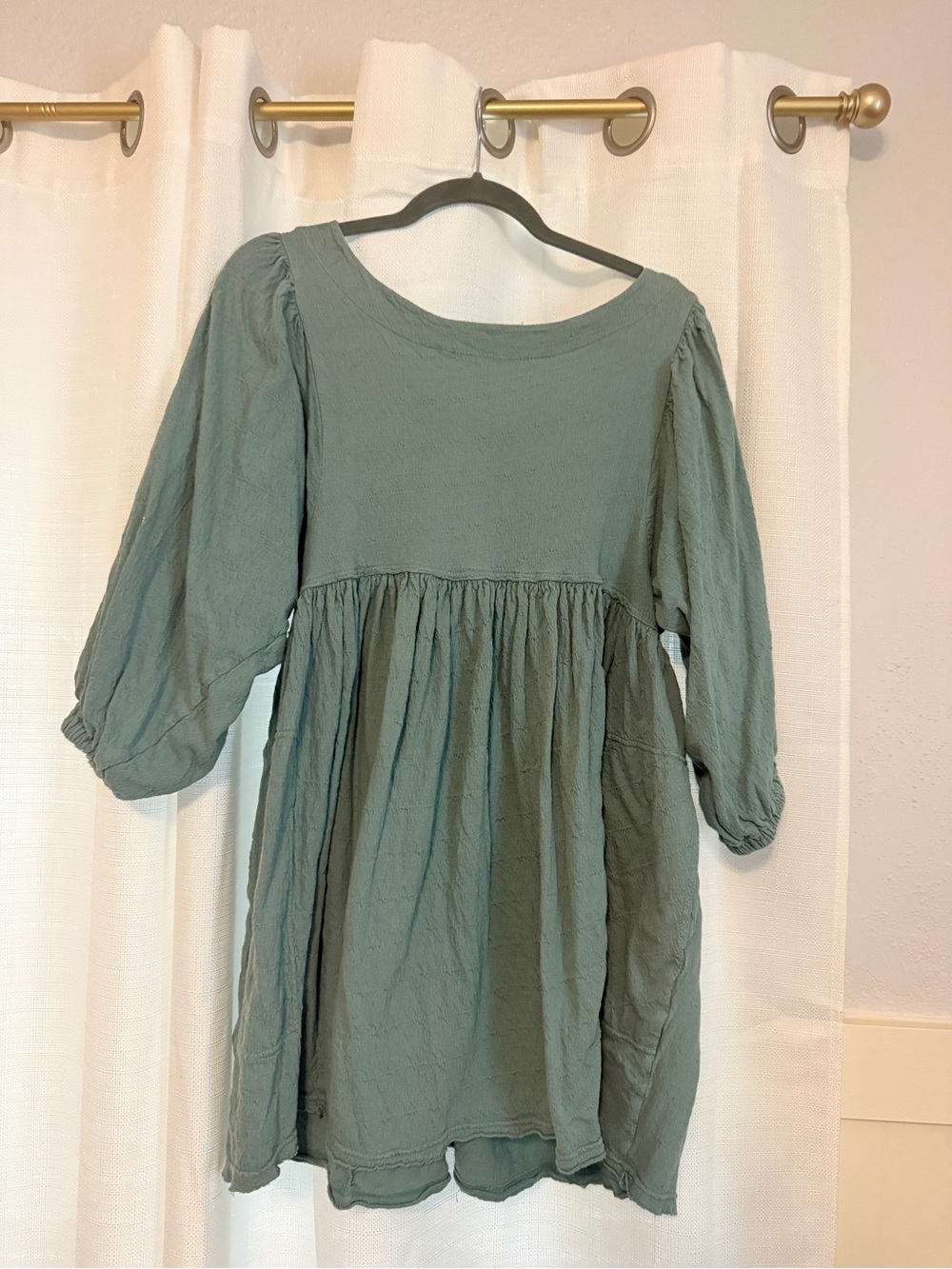Free People Sage Green Puff Sleeve Mini Dress